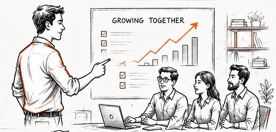 A founder presenting a growing together chart to the team